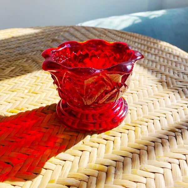 Vintage Red Glass Candle Holder - Image 2