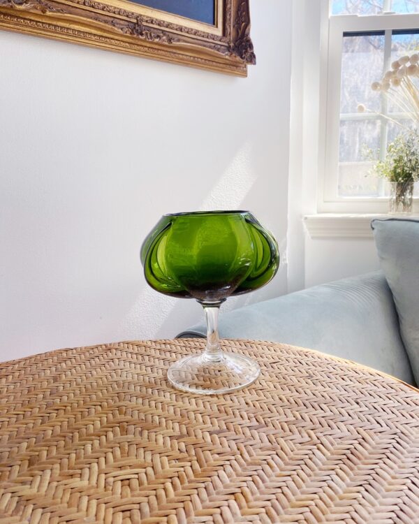 Green Glass Pedestal Vase - Image 3