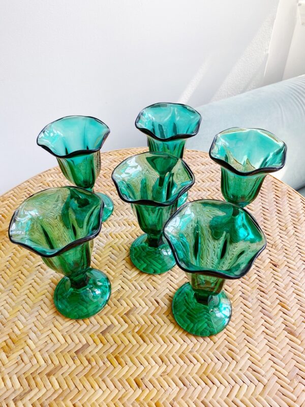 Set Of 6 Aqua Green Footed Fountain Ice Cream Sundae Glasses - Image 2